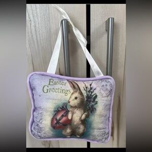 EASTER Bunny Holding Egg - Purple - Door Knob Pillow 5.5 X 4.5